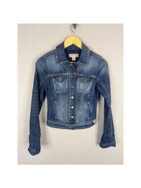 Vintage 90s Guess Jeans American Tradition Distressed Denim Trucker Jacket XS